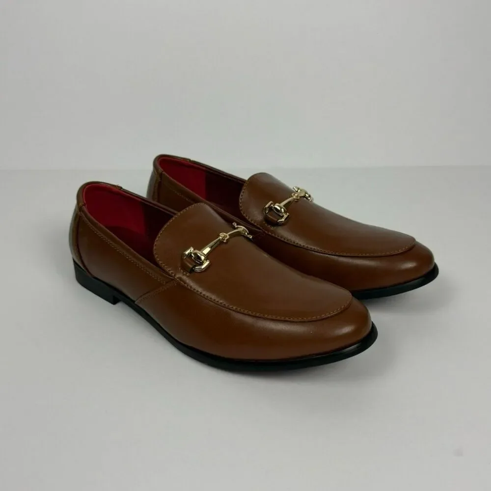 Men's Dress Slip-On Loafers Gold Tone Detail - 8